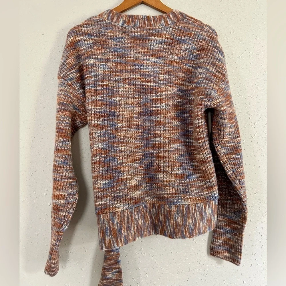 🦋 NWT Nine West Orange Blue Marled V-Neck Wrap Sweater Medium
